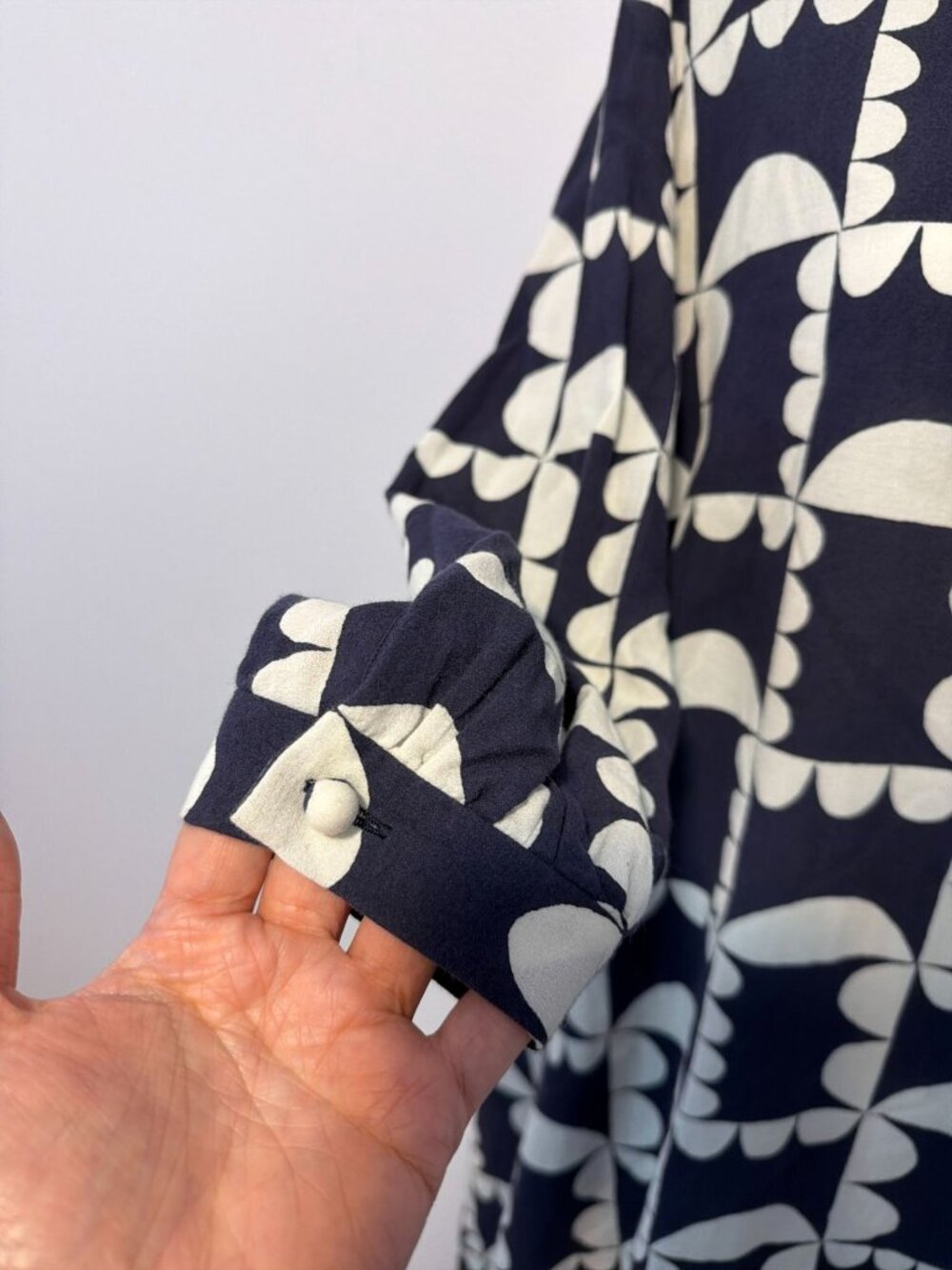 Mina Perhonen Hana Gumo Dress 38 US 6 Navy Abstract Floral Japan Artsy Lagenlook - Picture 9 of 12